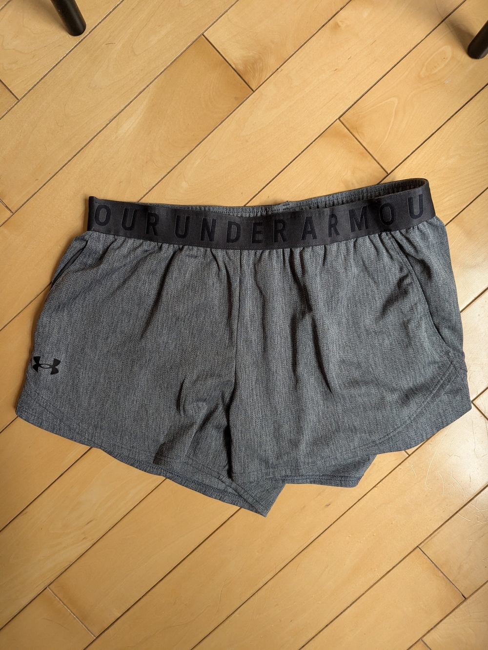 Under Armour Women’s Charcoal Gray Athletic Shorts with Black Waistband